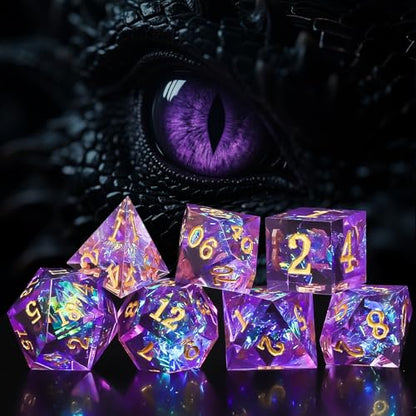 Mystery Dice Set – 7 Pcs Sharp Edge Resin Polyhedral Dice + 1 Dice Bag | Random Style Handmade Sharp‑edged Resin DND Dice, Gifts for D&D, Pathfinder, MTG, Game Night, Dice Goblins, RPG Players & DMs - style: 1 bag Resin Mystery Dice