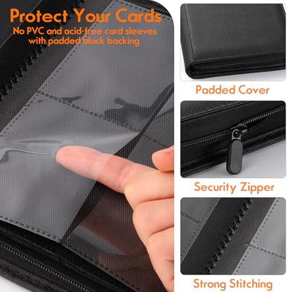 9 Pocket Trading Card Binder, Ringless Card Binder with Zipper for TCG and Sport Cards Collections, Holds 360 Cards with Side-Loading Pages, Black - color: 3.Black - 9 Pocket - 360 Slots