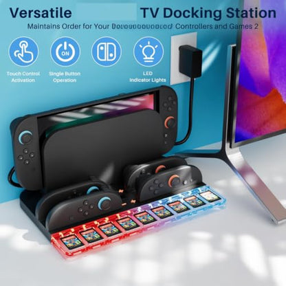 Charging Dock for Swi-tch 2 with Game Card Storage & RGB Light | Compact all-in-one station charges 4 controllers and stores 9 game cards for neat organization