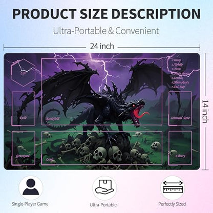 MTG Playmat with Storage Tube & 7-Dice Set - Waterproof TCG Playmat with Stitched Edges, Non-Slip Rubber Card Game Mat (24"x14") (playmat with Zones, Roaring Dragon) - color: Roaring Dragon, style: playmat with zones