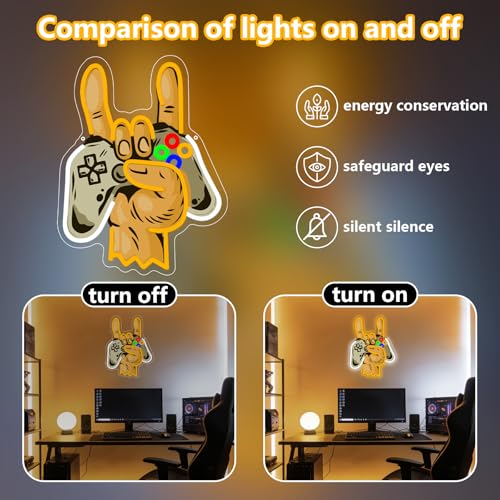 Gaming Neon Sign, Gamer Led Neon Light Signs for Gamer Room Wall Decor Game LED Light up Sign for Bedroom Party Decorations Birthday Gift for Teen Boy Christmas Dimmable USB Powered(16.4"*12.8")