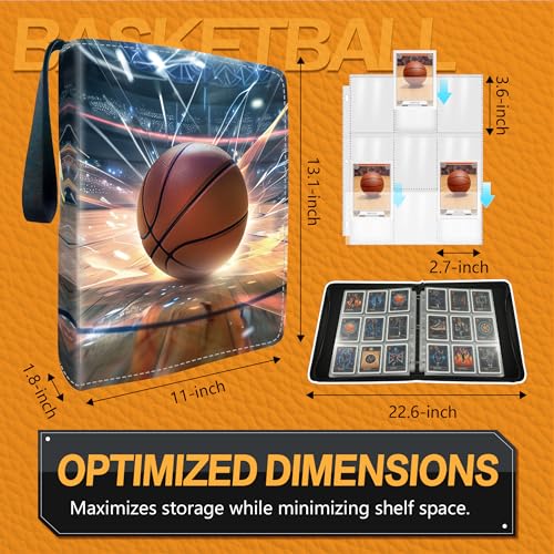 Basketball Card Binder with Sleeves, 9-Pocket Portable Card Protectors Album Holder Book with Zipper, Fits 900 Cards with 50 Removable Sleeves, Basketball Cards Display Storage Carrying Case -XS02 - color: Lanqiu-XS02-900 cards