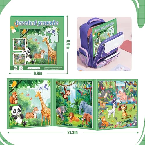 Magnetic Puzzles for Toddlers 3-5 Toddler Puzzle Travel Toys （Animal） | Jigsaw Puzzles for Kids 97-Pieces Travel Toys, Animal Jungle Puzzles Ages 4-6 Road Car Trip & Airplane Activity - style: Animal Jungle