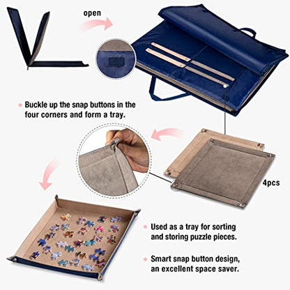 Lavievert 1000 Piece Jigsaw Puzzle Board with Padded Cover, Portable Case with 4 Sorting Trays & Detachable Board, Puzzle Caddy Storage Saver with Non-Slip Surface for Adults - size: Up to 1000 pcs