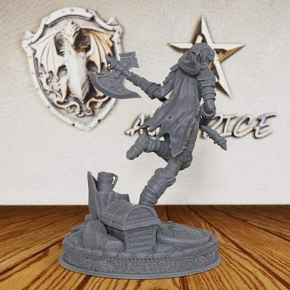 DND Minis for Miniature Game & Fantasy Role Playing - Tabletop Unpainted Miniatures for Dungeon Masters, 28mm Scale TTRPG Accessory Figure with Scenic Base - Angry Barbarian (AS212)