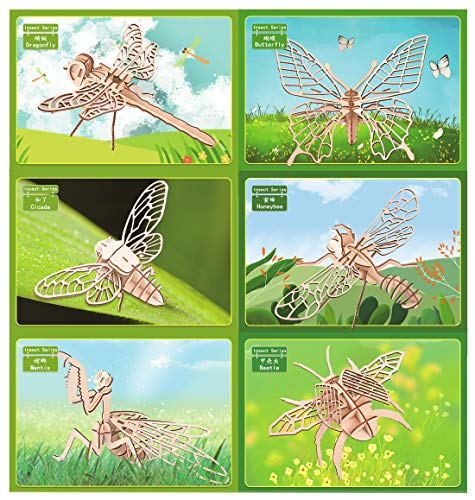 3D Wooden Insect Puzzle - 6 Piece Set Insect Animal Skeleton Assembly Model Puzzle - DIY Wooden Crafts 3D Puzzle - Wood STEM Gifts for Adults & Teens Birthday Gifts Christmas - style: Insect 6 model
