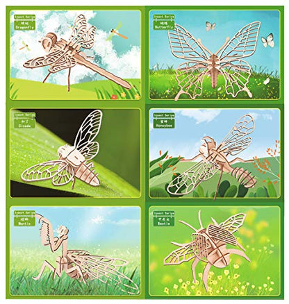 3D Wooden Insect Puzzle - 6 Piece Set Insect Animal Skeleton Assembly Model Puzzle - DIY Wooden Crafts 3D Puzzle - Wood STEM Gifts for Adults & Teens Birthday Gifts Christmas - style: Insect 6 model