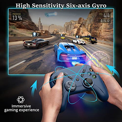 Multi-Platform PC Wireless Controller, Bluetooth Gaming Controller, Compatible with Windows, iPad, Steam, Luna, Laptop, Tablet, and Smart TV, with Double Shock, Macro Keys, Turbo Button, LED Backlight - color: Midnight Blue