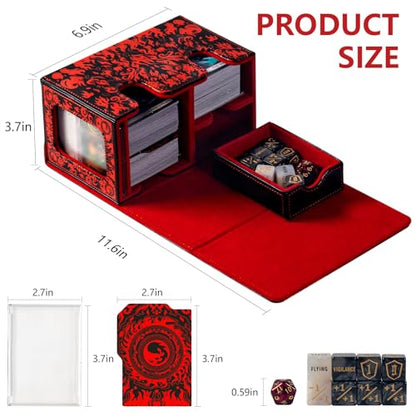 MTG Commander Deck Box with Dice Tray Card Deck Box Fits 160 Double Sleeved /200 Single Sleeved trading Cards, TCG deck box with 6 DICE 1Acrylic Dividers 1 Card Holder (Fire) - color: Fire