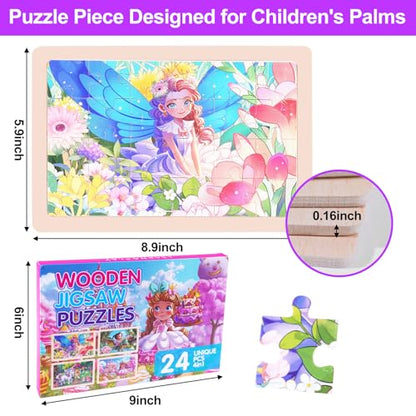 Wooden Puzzles for Kids Ages 3-5, 4 Packs Montessori Toddler Jigsaw Puzzles, Preschool Educational Toys for Children Ages 4-8, Puzzle Boards Toys for 3 4 5 6 7 8 9 Boys Girls (Animal B) - style: Princess