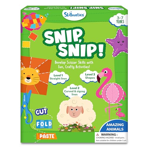 Skillmatics Scissor Skills Preschool Activity Book – Snip Snip Animals | 25 Cutting Activities for Preschoolers, 2 Child–Safe Scissors, Felt Craft Kit, Fun Gift for Kids Ages 3, 4, 5, 6, 7 - style: 5. Animals