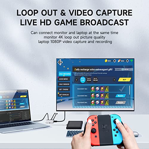 Hagibis Switch Video Capture Card Portable Switch Dock for Nintendo Switch/iPhone 16 15 Pro Max Live Streaming Gaming USB 3.0 1080P 60Hz Video Recorder, Quest 3 with 4K HDMI(White MS2130 Chip)