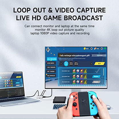 Hagibis Switch Video Capture Card Portable Switch Dock for Nintendo Switch/iPhone 16 15 Pro Max Live Streaming Gaming USB 3.0 1080P 60Hz Video Recorder, Quest 3 with 4K HDMI(White MS2130 Chip)