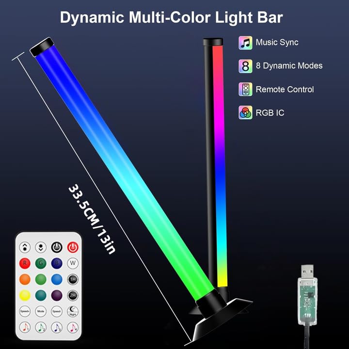 NBBUFF Led Light Bar with Music SynC Color Changing, Led Bar with App & Remote Control, RGB+IC & W Smart RGB Light Bar, USB Powered Led Lights, Dynamic PC Room Monitor Backlight Gaming, 2 Pack - size: 13 inches