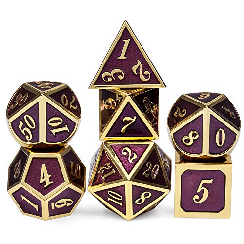 D&D Table Game Dice Set, 7PCS Metal Die with Metal Gift Box for Dungeons and Dragons (Dark Purple and Gold Number) - color: Dark Purple With Gold