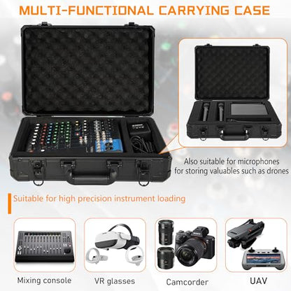 15 Inch Aluminum Carrying Case 15 X 11 X 4.3 Inch Ideal for Microphone & Camera Gear Transportation, DJ Mixer Case with Customizable Pre-Diced Foam, Black - size: Inner：14.5''X 10.5 X 5.5''