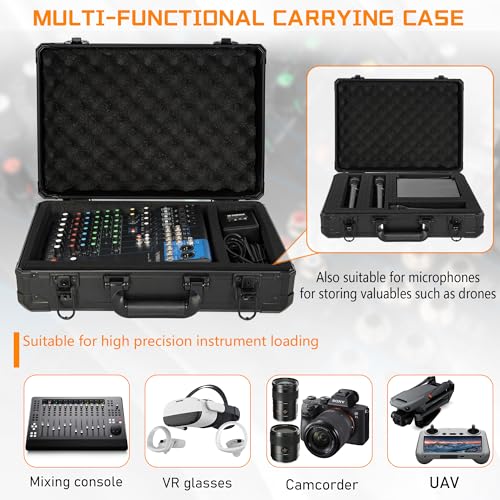 15 Inch Hard Carrying Storage Case | Ideal for Microphone & Camera Gear Transportation, DJ Mixer Case with Customizable Pre-Diced Foam, 15 X 11 X 4.3 Inch, Black - size: Inner：14.5''X 10.5 X 5.5''