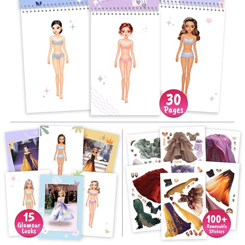 Sticker Dress Up Glamour Book for Girls – Fashion Design Activity | Includes paper dolls, style guides, and reusable stickers to spark creativity. Perfect for little designers ages 5 and up. - color: Sticker Dress Up Fashion Glamour