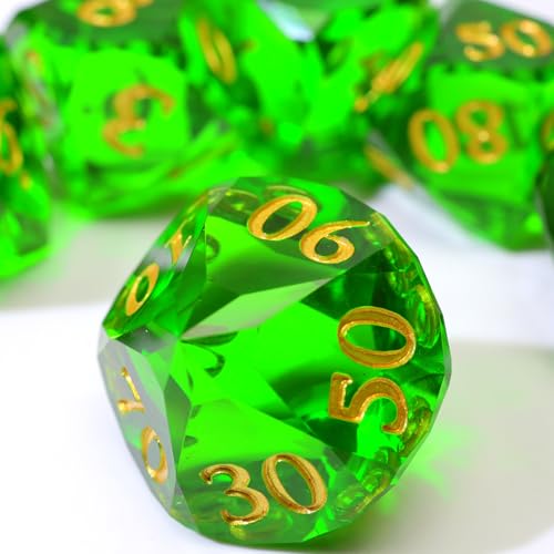 XENOLUX DND Dice Set, Sharp Edge Resin Geometric Diamond Cut Gemstone Shape with Translucent Emerald Green for Tabletop RPG Games - RD Green - color: Rd-green