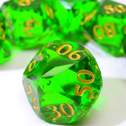 XENOLUX DND Dice Set, Sharp Edge Resin Geometric Diamond Cut Gemstone Shape with Translucent Emerald Green for Tabletop RPG Games - RD Green - color: Rd-green