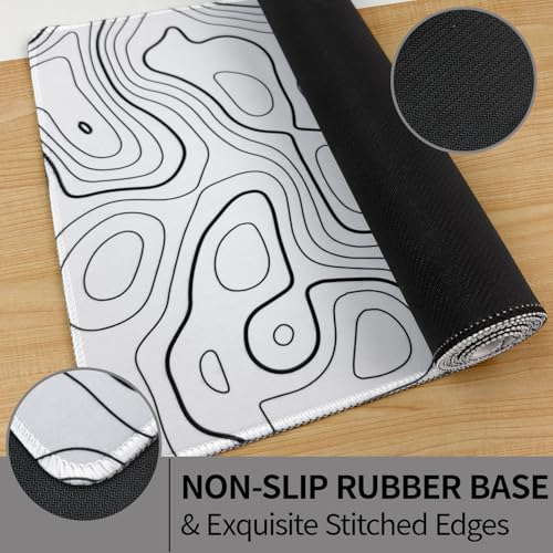 White Mouse Pad, Topographic Mouse Pad for Desktop | Large Gaming Mousepad, Stitched Edges & Non-slip Base, XL Long Mousepad for Desktop Office Gaming Home - color: Topographic Contour