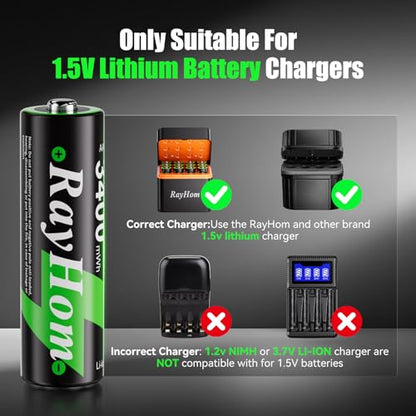 16 Pack 3400mWh Rechargeable Lithium Batteries AA for Blink Camera | 2000+ Cycles,1.5V Constant Output Double A Batteries for Remote, Control Toys - color: 16AA