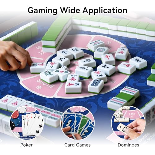 Mahjong Mat with Rules - Mahjong Table Cover with Non-Slip & Noise Reduction, Carrying Bag, Gaming Mat 32.4x32.4 Inch for Poker, Card, Board & Tile Games, Dominoes - Blue