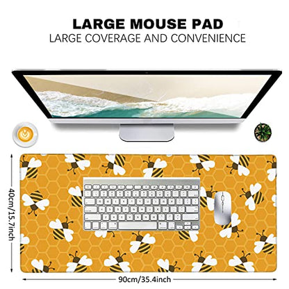 Bee with Honey Extended Gaming Mouse Pad Large Desk Mat with Non-Slip Rubber Base and Stitched Edges,Keyboard Mouse Mat Desk Pad for Work,Game,Office,Home 35.4 * 15.7 Inch - color: Bee With Honey
