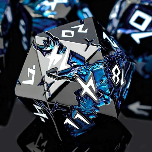 Metal DND Dice Set 7 Piece Polyhedral RPG Dice, Heavy Weighted Dragon Dice for Dungeons and Dragons, Balanced Zinc Alloy D&D Dice with Gift Storage Case for MTG Pathfinder Tabletop Games - color: Black White