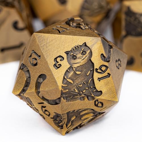 Metal DND Cat Dice Polyhedral RPG Dice Set with Gift Case for Dungeons Dragons Role Playing Game, 7PCS D and D Dice D6 D8 D10 D12 D20 D% (Antique Gold) - color: Cat-gold