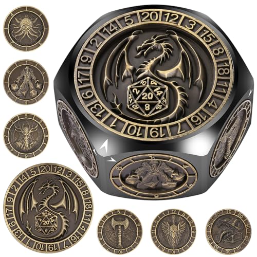 DND Spinner Dice 8-in-1 Metal Dice Set, D&D Polyhedral Game Dice | 3D Hexagon Relief Design, D&D Spinner Dice, DND Gifts, MTG, Role Playing Board Game Accessories, with Gift Box, Black - color: Black