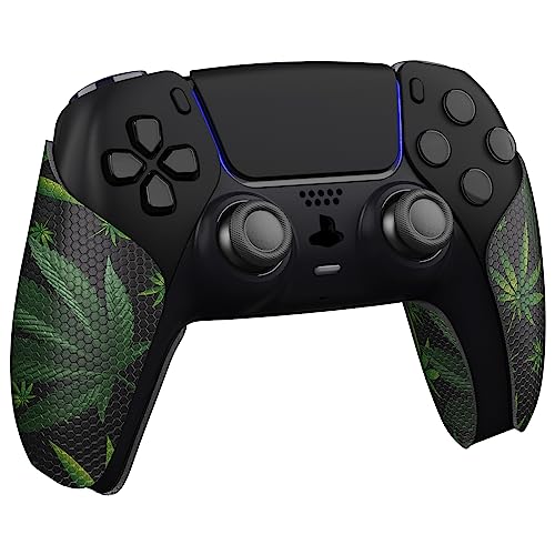 eXtremeRate PlayVital Anti-Skid Sweat-Absorbent Controller Grip for ps5, Professional Textured Soft Rubber Pads Handle Grips for ps5 Controller - Green Weeds - color: Green Weeds