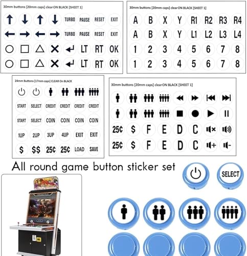 30mm and 24mm White Arcade Button Controller Decals with Die-Cut, High-Visibility Symbols, for DIY Arcade Decals in Two-Player Game Setups(Style 2) - color: White Game Button Stickers* 4pcs