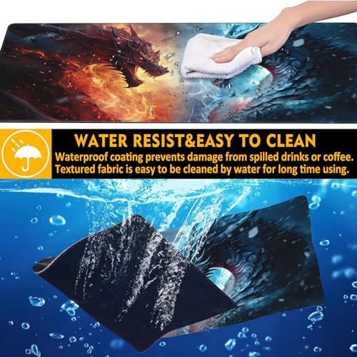 Desk Pad,Japanesev Anime Fire Ice Dragons Mouse Pad,31.5"X15.7" Extended Gaming Mouse Pad Mat with Stitched Edge Non-Slip Base Big Desk Mat for Office Keyboard Laptop - color: Fire Vs Ice Dragons Ready Battle