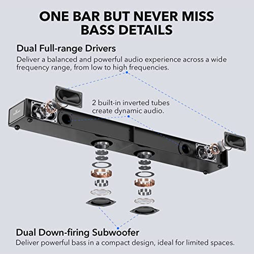 LARKSOUND 2.1 CH Soundbar with Built-in Subwoofer, 31 Inch Sound Bar for TV with Bluetooth/HDMI ARC/Optical/AUX/USB Connections