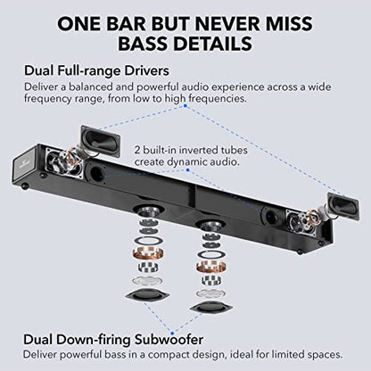 LARKSOUND 2.1 CH Soundbar with Built-in Subwoofer, 31 Inch Sound Bar for TV with Bluetooth/HDMI ARC/Optical/AUX/USB Connections