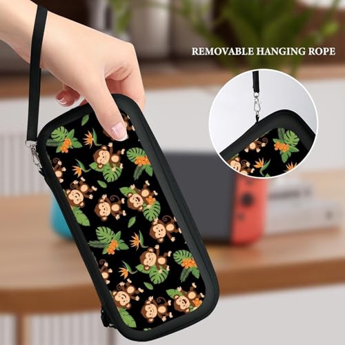 PPIKTC Hard Shell Carrying Case with 15 Game Card Slots, Protective Bag Compatible with Nintendo Switch, Green Leaves Cute Funny Monkey - color: Design (218)