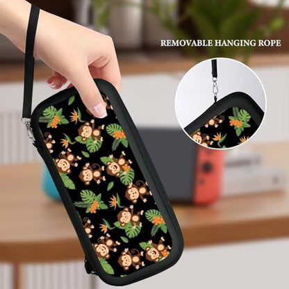 PPIKTC Hard Shell Carrying Case with 15 Game Card Slots, Protective Bag Compatible with Nintendo Switch, Green Leaves Cute Funny Monkey - color: Design (218)
