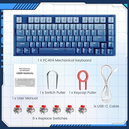 RisoPhy 60 Percent Mechanical Gaming Keyboard - 82 Keys Hot Swappable, Linear Silent Red Switches, Blue PBT Keycaps, Compact Mini RGB Led Backlit Wired, Pro Driver Supported