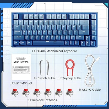RisoPhy 60 Percent Mechanical Gaming Keyboard - 82 Keys Hot Swappable, Linear Silent Red Switches, Blue PBT Keycaps, Compact Mini RGB Led Backlit Wired, Pro Driver Supported