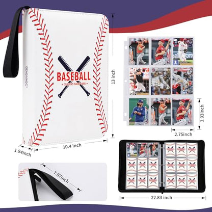 Baseball Card Binder, 900-Pocket Trading Card Holder with Sleeves | Store 900 Baseball Cards, 50 Double-Sided Sleeves, Zippered Protection, Fits Topps Cards, Gift for Collectors - size: 900 Pockets