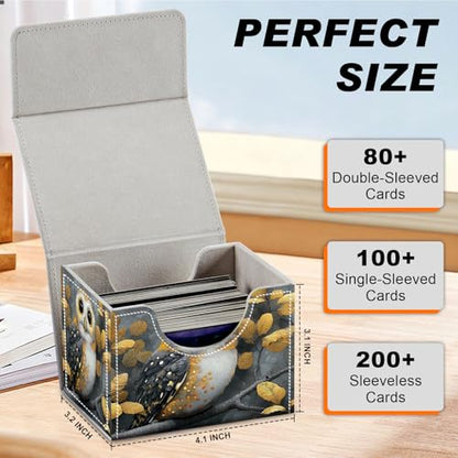 Magnetic Closure TCG Deck Box Portable Card Holder Trading Card Deck Box | PU Leather Collectible Card Case Game Trading Card Deck Box Storage Scratch Resistant Lining, Cute Owl And Golden Leaves - color: Cute Owl And Golden Leaves
