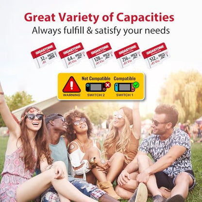 【for Switch 1 Only】 GIGASTONE Micro SD Card 128GB 5-Pack, Gaming Plus, MicroSDXC Memory Card for Nintendo-Switch 1, UHS-I U3 A1 Class 10, up to 100MB/s, with MicroSD to SD Adapter - color: 128GB Gaming Plus 5-Pack