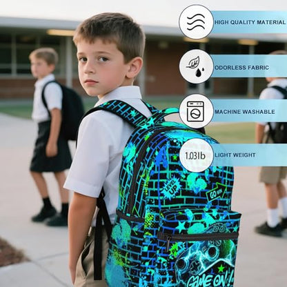 Backpacks For Boys Video Game Boys School Backpack for Kids Children Teens Elementary Middle School Students Bookbag Ages 6-18 Lightweight Travel Back Pack - color: Teal Game