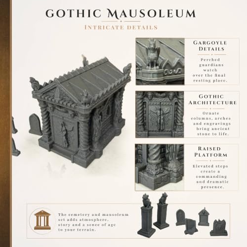 Small Gothic Cemetery Set Terrain 28mm | Gothic cemetery terrain for Dungeons & Dragons, tabletop RPGs and wargaming with mausoleum, gravestones and gargoyle statues