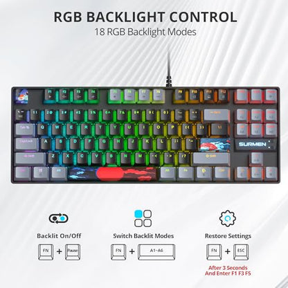 75% Mechanical Gaming Keyboard with Red Switch, RGB LED Backlit Keyboard Black, 87 Keys Compact TKL Wired Computer Keyboard for Windows Laptop PC Gamer (87 Dark) - color: 87 Dark/Red Switch
