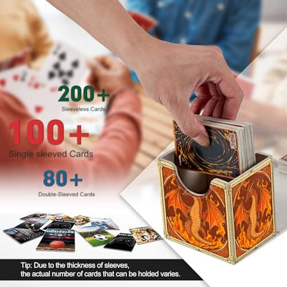 Card Deck Box, Card Storage Box Fits 100+ Single Sleeved Cards, Large Capacity PU Leather Card Storage Box with Strong Magnet for Magic Commander TCG/CCG, Dragon Fire - color: Dragon Fire