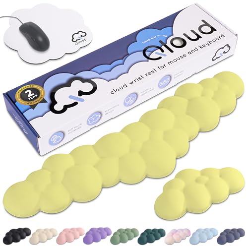 Cloud Keyboard Wrist Rest – Create-ables Qloud Cloud Wrist Rest for Computer Keyboard and Mouse, Ergonomic Memory Foam Wrist Pad with Non-Slip Base, Includes Cloud Mouse Pad – Yellow - color: 12 Pastel Yellow