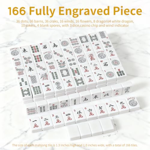 Ploomi American Mahjong Tiles Set, 166 White Tiles, 4 Color Racks & Pushers, Complete Western Mahjong Set with Blue Carrying Bag for Beginners & Experts - color: Blue