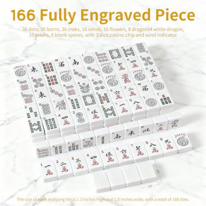 Ploomi American Mahjong Tiles Set, 166 White Tiles, 4 Color Racks & Pushers, Complete Western Mahjong Set with Blue Carrying Bag for Beginners & Experts - color: Blue